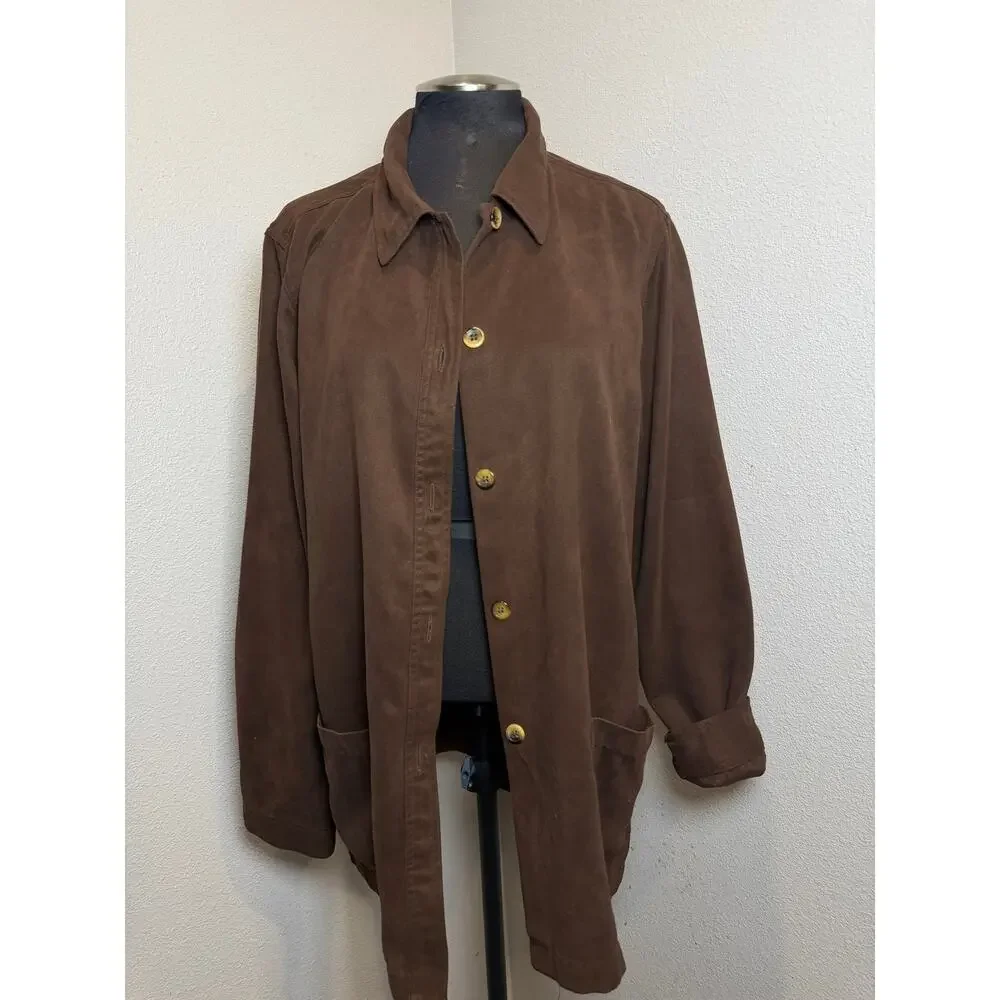 Pendleton Brown Jacket Women 14 Tall Button Front Lightweight Coat Classic 90’s